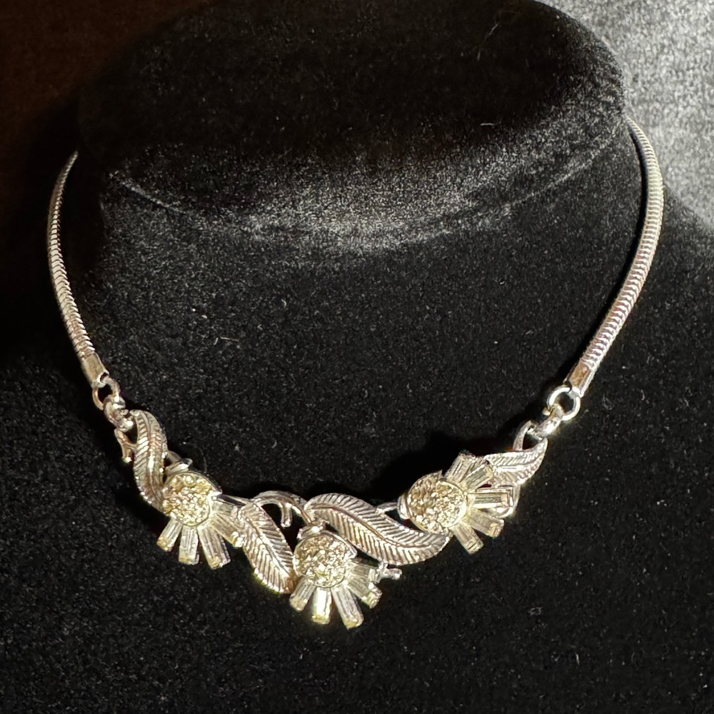 Vintage 1950’s Trifari Radiance Collection Choker Necklace Silver & Rhinestones